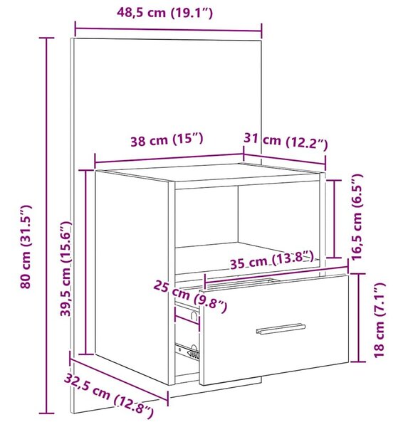 VidaXL Ágyat tartó szekrény 2 pcs Musta tammi 48.5 x 32.5 x 80 cm