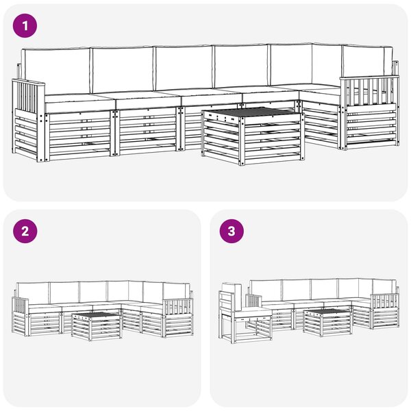 VidaXL Kültéri kanapé szett 7 pcs Fehér és Krém színű 59 x 59 x 37 cm