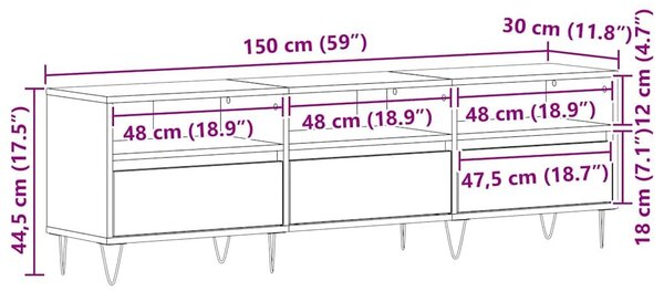 VidaXL TV szekrény 150 x 30 x 44,5 cm Fekete tölgy Szerelt Fa