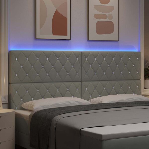 VidaXL LED ágytámla LED szalagokkal Világosszürke 200 cm Bársony