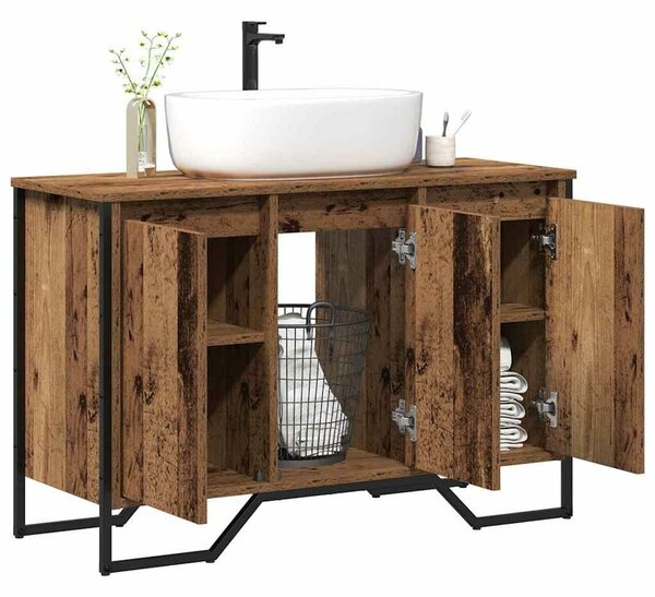 VidaXL Fürdőszobai mosdószekrény Öreg fa 91 x 35 x 60 cm Szerelt fa