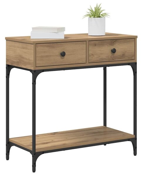 VidaXL Konzolasztal fiókkal kézműves tölgy 75 x 34.5 x 75 cm Faanyag