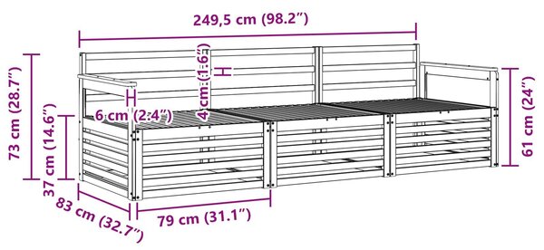 VidaXL Kültéri kanapé szett 3 pcs Természetes Tömör Akácfa