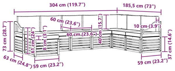 VidaXL Kültéri kanapé szett 8 pcs Fehér és Bézs 304 x 185,5 x 73 cm