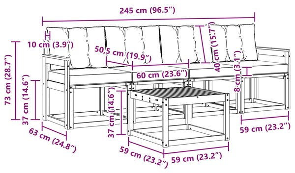 Kültéri kanapé szett párnával 5 pcs Természetes és krémszínű