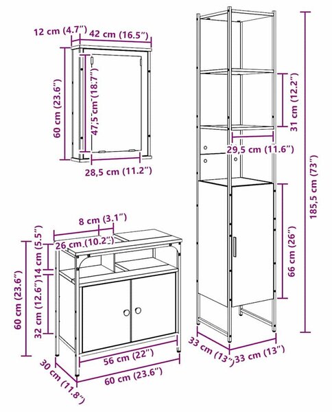 VidaXL Fürdőszoba bútor szett 3 db Öreg fa 33 x 33 x 185,5 cm