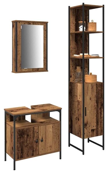 VidaXL Fürdőszoba bútor szett 3 db Öreg fa 33 x 33 x 185,5 cm
