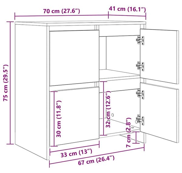 VidaXL Oldalszekrények 2 pcs Musta tammi 70 x 41 x 75 cm Faanyag