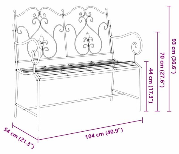 VidaXL Kerti pad Fekete 104 x 54 x 93cm Acél