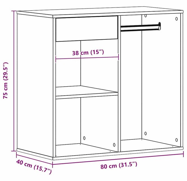 VidaXL Sminkes szekrény Fekete tölgy 80 x 40 x 75 cm Szerelt Fa