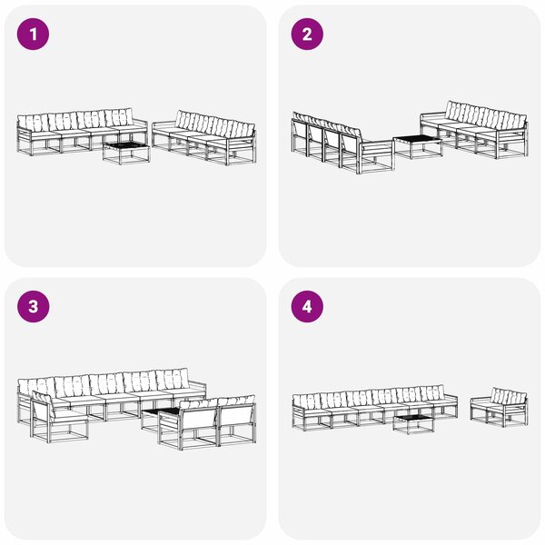 VidaXL Kültéri kanapé szett 9 pcs Fehér és Krém színű 79 x 79 x 37 cm