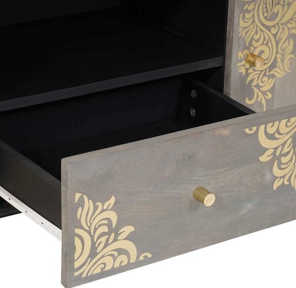 VidaXL TV szekrény Szürke és Arany 105 x 33.5 x 46 cm Tömör mangófa