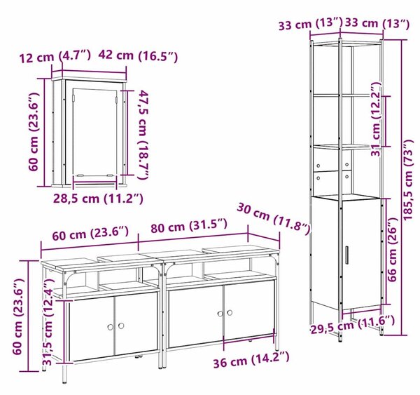 VidaXL Fürdőszoba bútor szett 4 pcs kézműves tölgy 33 x 33 x 185.5 cm