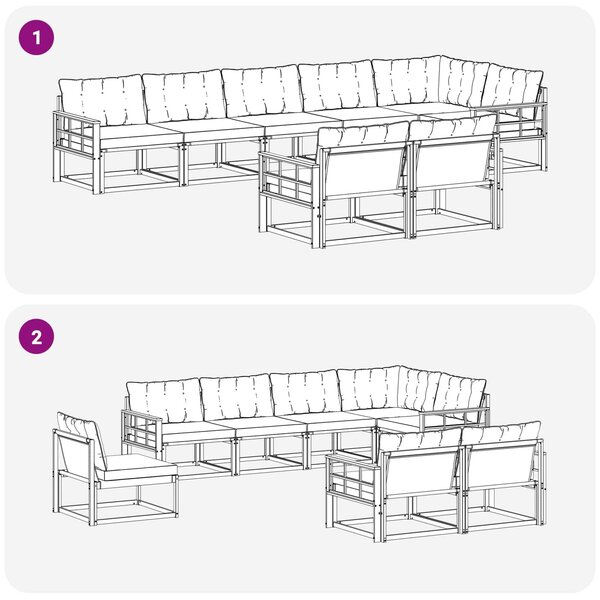 VidaXL Kültéri kanapé szett párnával 8 pcs Fehér és Fekete