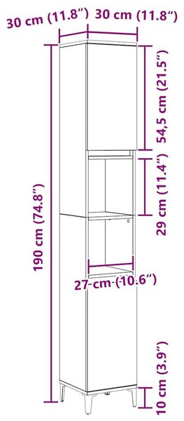 VidaXL Fürdőszoba Székény Fekete tölgy 30 x 30 x 190 cm Szerelt Fa