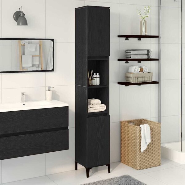 VidaXL Fürdőszoba Székény Fekete tölgy 30 x 30 x 190 cm Szerelt Fa
