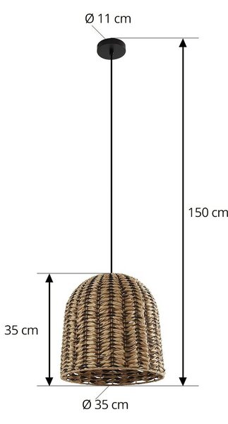 Lindby Taryn külső függesztett lámpa, barna, műanyag, IP44 35 cm, dimmelhető, Világos fa, Műanyag, Vidéki otthon / Rusztikus