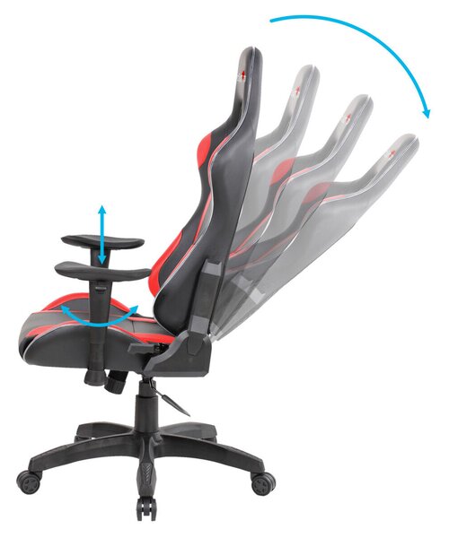 Red Fighter C8, Műbőr, 137 cm, Max. 132 kg, Állítható háttámla, Derék és fejtámasz, Fekete-Piros, Gamer szék