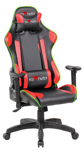 Red Fighter C8, Műbőr, 137 cm, Max. 132 kg, Állítható háttámla, Derék és fejtámasz, Fekete-Piros, Gamer szék