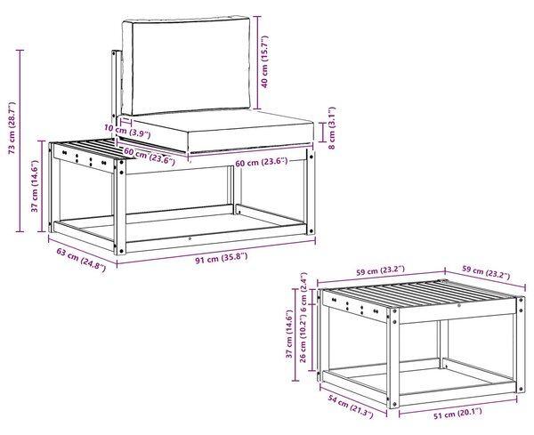 VidaXL Kültéri kanapé szett párnával 3 pcs Természetes