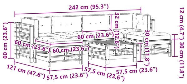 VidaXL Kerti lounge szett 7 pcs Viaszbarna Tömör Fenyőfa