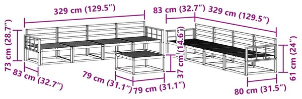 VidaXL Kültéri kanapé szett 9 pcs Természetes Tömör Akácfa