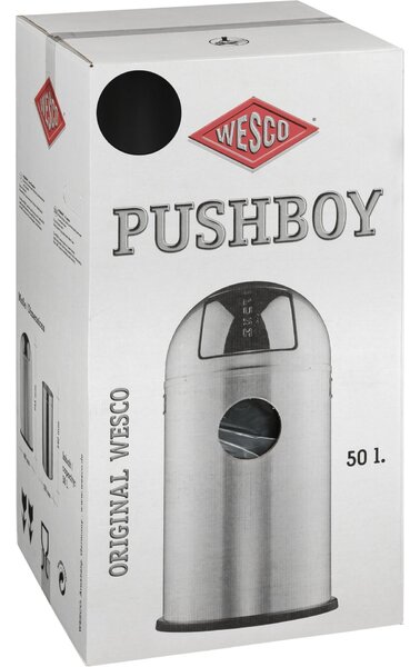 WESCO Pushboy 50 literes nyomófedeles fém szemetes - Matt fekete