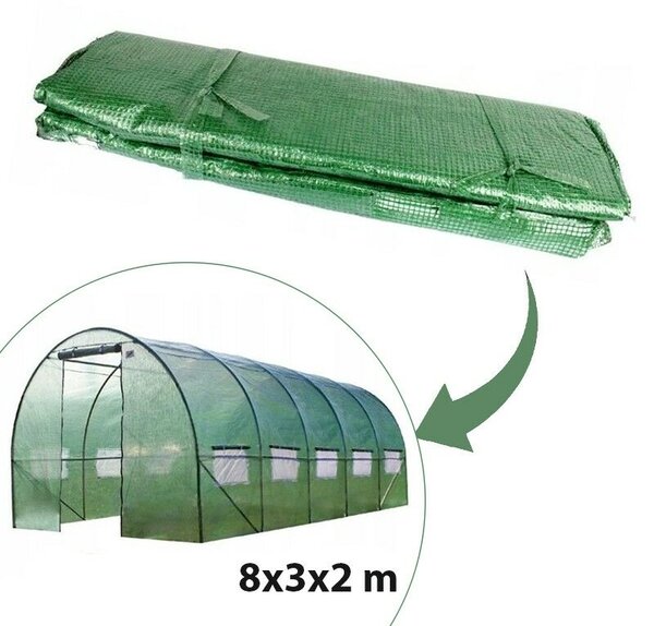 Védőfólia kerti szoláriumhoz, 8x3x2m, 10 ablak, PE 140g/nm, UV szűrő
