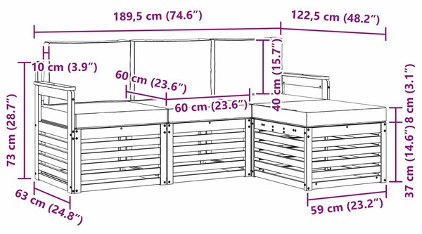 VidaXL Kültéri kanapé szett 4 pcs Fehér és Krém színű
