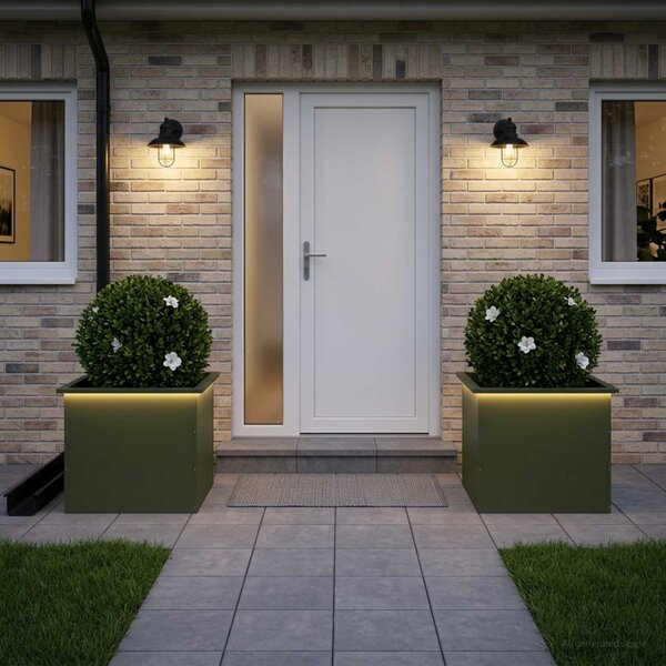 Led-es kerti virágláda 2 db Olajzöld 50 x 60 x 48 cm Acél