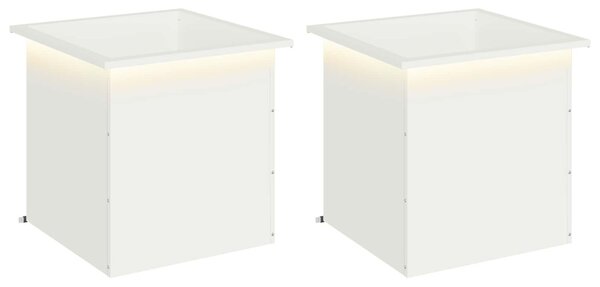 Led-es kerti virágláda 2 db Fehér 50 x 50 x 48 cm Acél