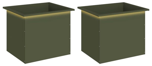 Led-es kerti virágláda 2 db Olajzöld 50 x 60 x 48 cm Acél