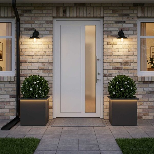 Led-es kerti virágláda 2 db Fekete 50 x 50 x 48 cm Acél