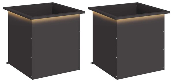 Led-es kerti virágláda 2 db Fekete 50 x 50 x 48 cm Acél