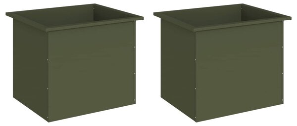 Led-es kerti virágláda 2 db Olajzöld 50 x 60 x 48 cm Acél