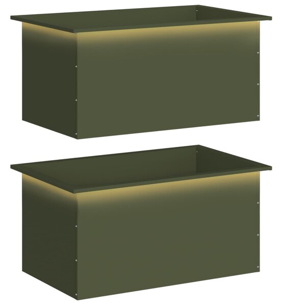 Led-es kerti virágláda 2 db Olajzöld 50 x 80 x 48 cm Acél