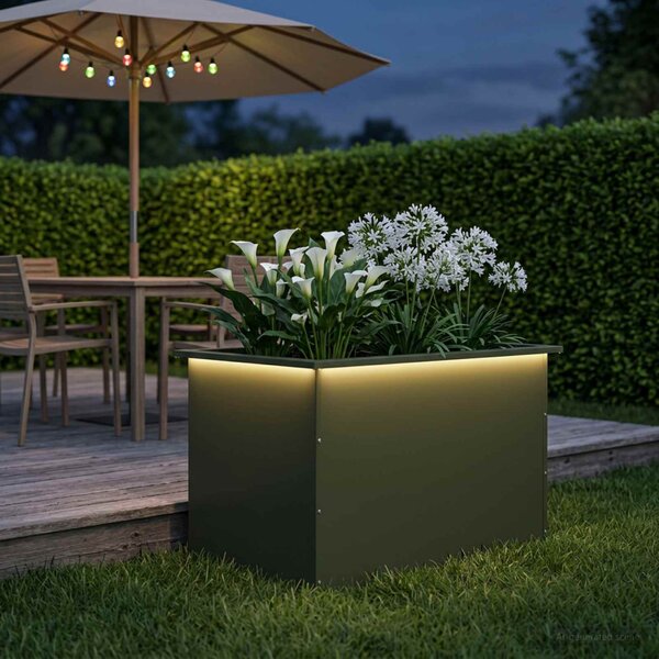 Led-es kerti virágláda Olajzöld 50 x 80 x 48 cm Acél