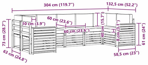 VidaXL Kültéri kanapé szett 7 pcs Fehér és Antracitszürke