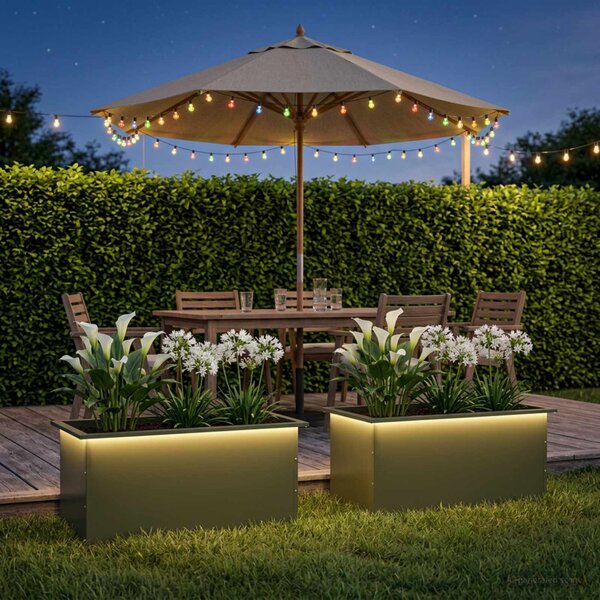 Led-es kerti virágláda 2 db Olajzöld 50 x 80 x 48 cm Acél