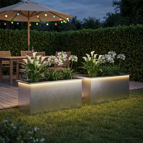 Led-es kerti virágláda 2 db Ezüst 50 x 100 x 48 cm