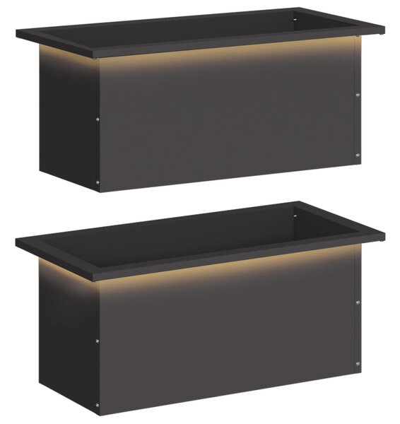 Led-es kerti virágláda 2 db Fekete 30 x 60 x 30 cm Acél