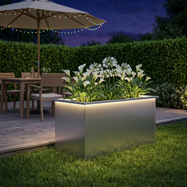 Led-es kerti virágláda Fehér 50 x 100 x 48 cm Acél