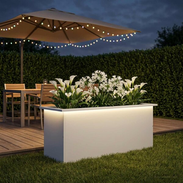Led-es kerti virágláda Fehér 40 x 100 x 40 cm Acél