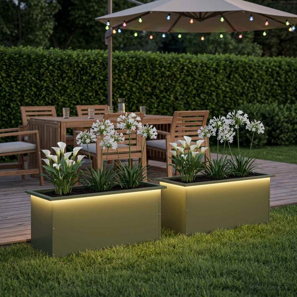 Led-es kerti virágláda 2 db Olajzöld 40 x 100 x 40 cm Acél