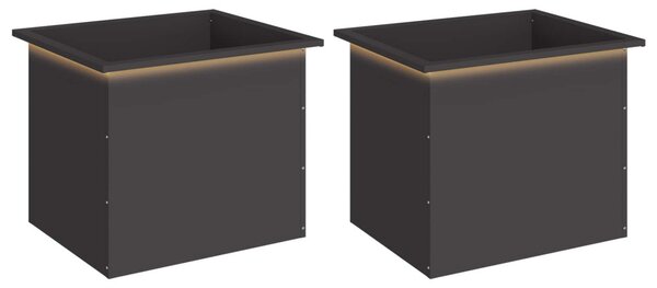 Led-es kerti virágláda 2 db Fekete 50 x 60 x 48 cm Acél