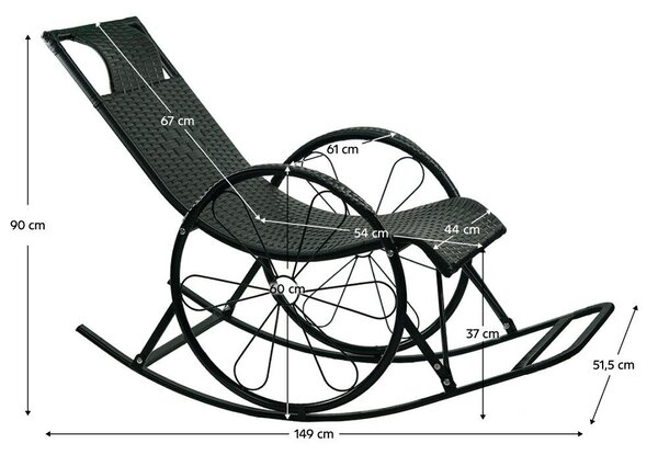 Hintaszék, rattan/fém, fekete, ROKIN