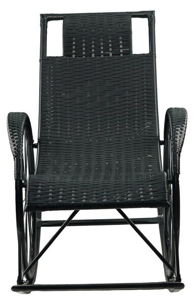 Hintaszék, rattan/fém, fekete, ROKIN