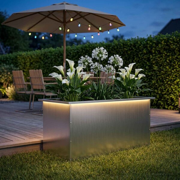 Led-es kerti virágláda Ezüst 50 x 100 x 48 cm Horganyzott Acél