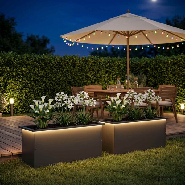 Led-es kerti virágláda 2 db Fekete 40 x 100 x 40 cm Acél