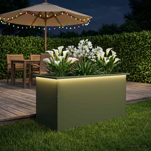 Led-es kerti virágláda Olajzöld 50 x 100 x 48 cm Acél